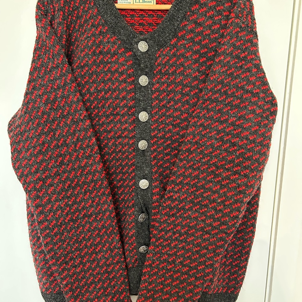 L.L. Bean Red and Gray Cardigan Sweater